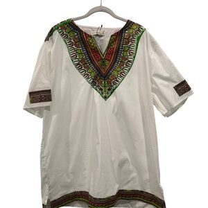 Embroidered White Tunic with Green Accents